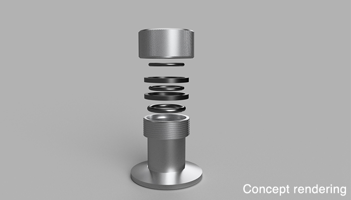 Exploded view of mechanical component rendering.